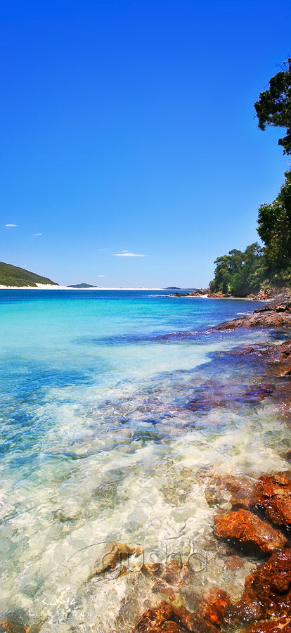 Sheltered waters of kiddies corner at Fingal Bay.